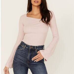 Free People On A Cloud Bell Sleeve Thermal Knit Bodysuit Size Small NEW